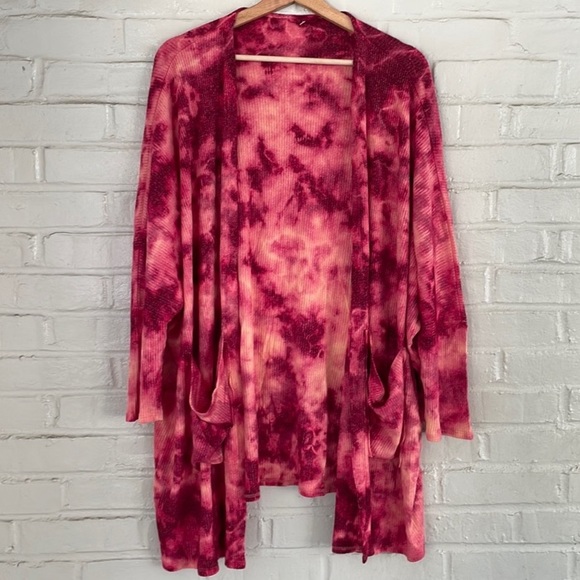 Anthropologie Maronie tie dye oversized cardigan in coral red size small - Picture 3 of 3